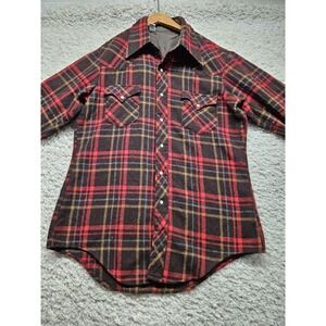 Vintage Pearl Snap Flannel Plaid Size Large Wool See Measurements